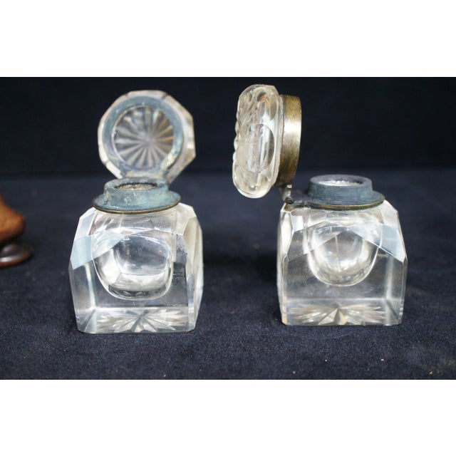 Antique Early 20th Century Edwardian Walnut Double Inkwell Handled Footed Writing Desktop Caddy - 3 Pieces For Sale - Image 4 of 11