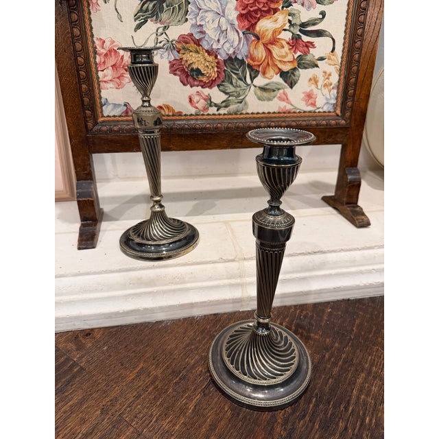 Victorian 19th-Century Hawksworth, Eyre & Co. Silver-Plate Spiral Candlesticks, Pair For Sale - Image 3 of 9