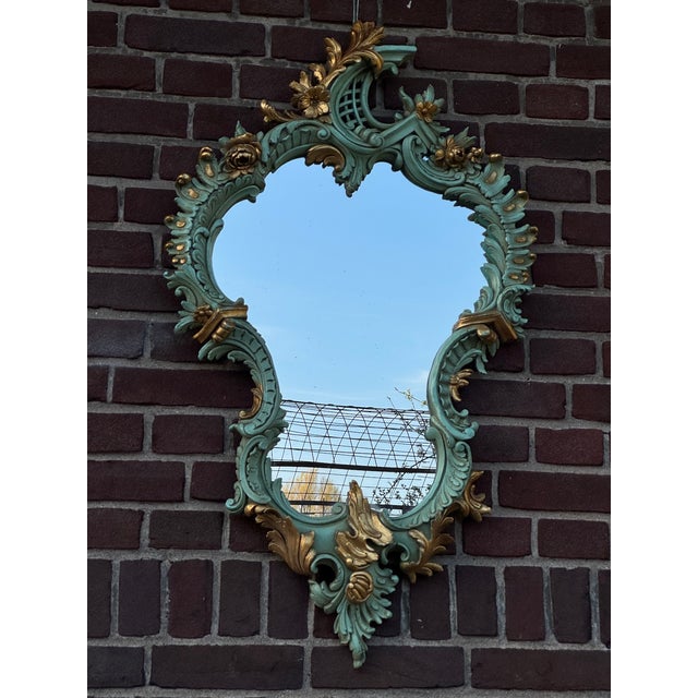 Glass 1940 French Louis XVI Green Gold Wall Mirror - 1 Pc For Sale - Image 7 of 12