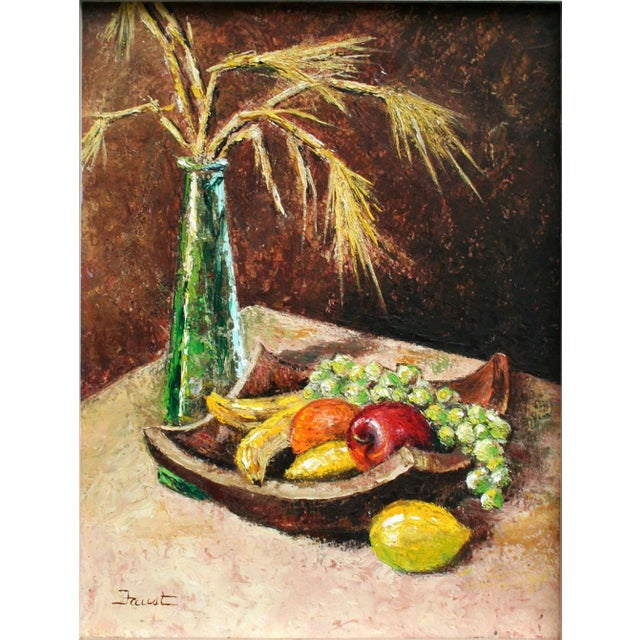 Wonderful mid-century modern oil painting of wheat and fruit by Wanda Faust (American, 20th century), c.1950. Signed lower...