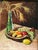 Wonderful mid-century modern oil painting of wheat and fruit by Wanda Faust (American, 20th century), c.1950. Signed lower...