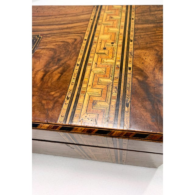 Wood 19th Century Victorian Era Portable Walnut Tunbridge Writing Box For Sale - Image 7 of 12
