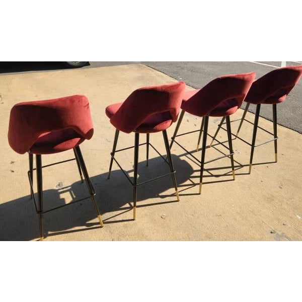 Early 21st Century Set of Four Eichholtz Avoiro Red Velvet Bar Stools For Sale - Image 5 of 5