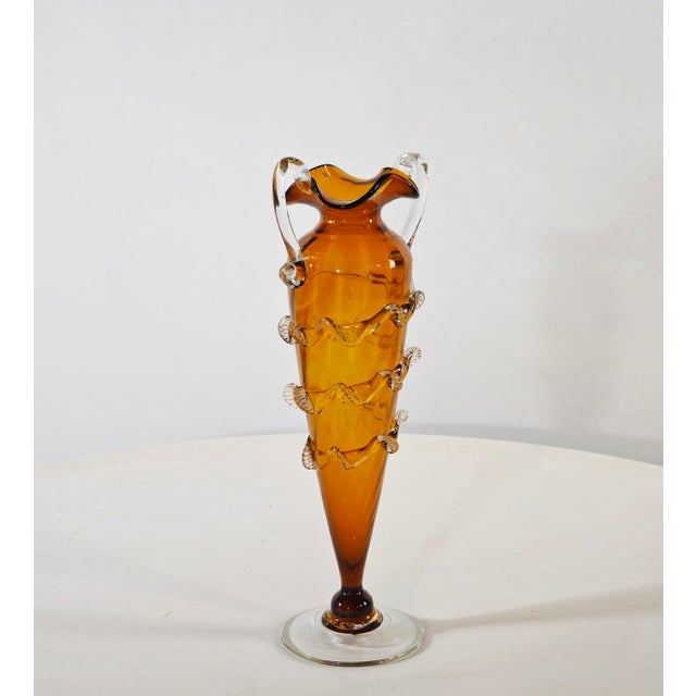 Mid-Century Modern Two-Handled Amber Murano Glass Vase, Italy, 1950s For Sale - Image 12 of 18