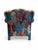 bold late-20th-century lounge chair featuring an expressive abstract upholstery pattern and a generously proportioned,...