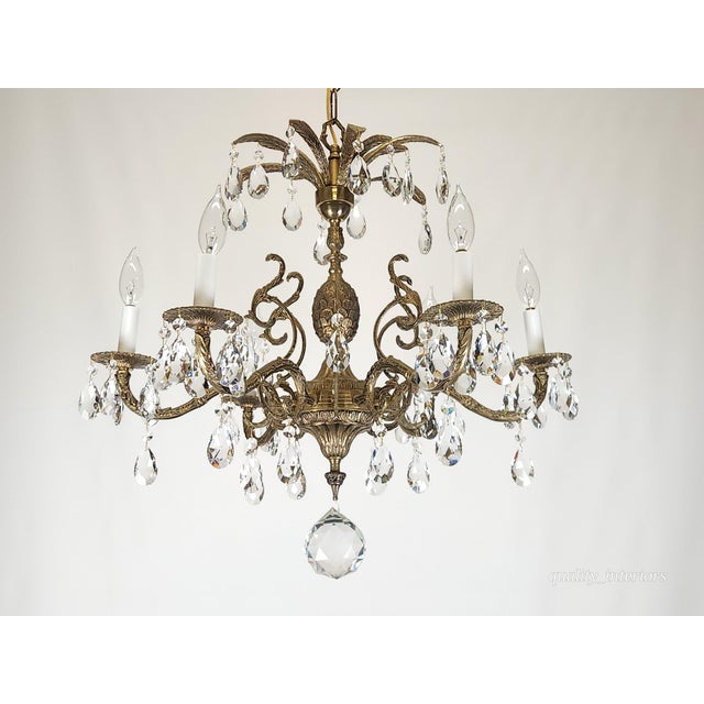 Offered for your consideration is an Antique 6 Light Svelte Sparkling Splendid Brass Cut Lead Crystal Chandelier The...