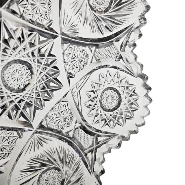Abp American Brilliant Cut Glass Scalloped Hob Star Dish Sawtooth Pinwheel Bowl For Sale - Image 4 of 12