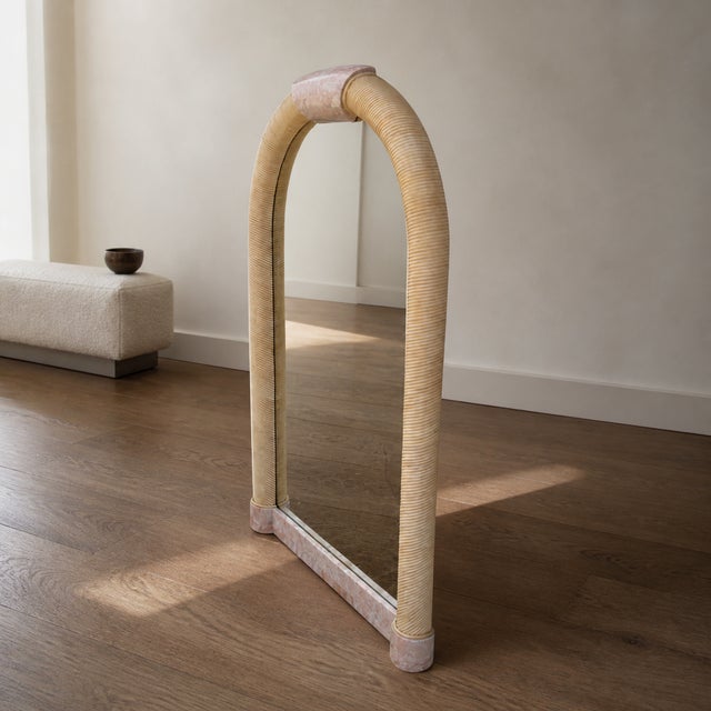 Postmodern 1980s Postmodern Tessellated Stone Arched Wall Mirror For Sale - Image 3 of 18