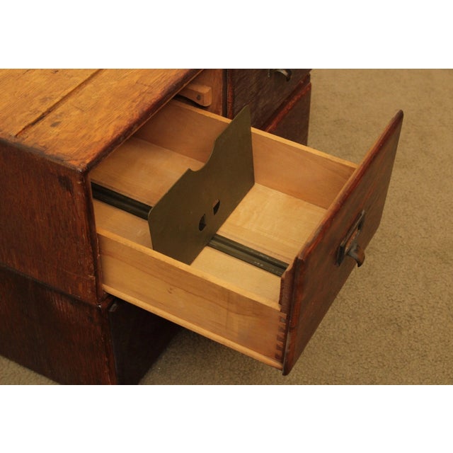 Wood Macey Antique Oak Pair 2 Drawer Modular Card File Cabinets For Sale - Image 7 of 13
