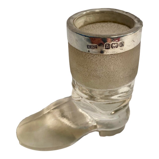 Antique English Glass and Sterling Boot Match Striker For Sale