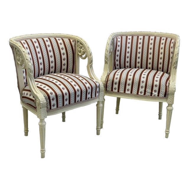 Louis XV Rococo Revival White Armchairs, 1870s, Set of 2 For Sale
