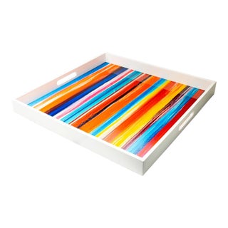 Handmade Contemporary Lacquer Wood Tray With Multi Color Abstract Titled: “Tuffi Fruitti” Designed by Artist-Bruce Mishell For Sale