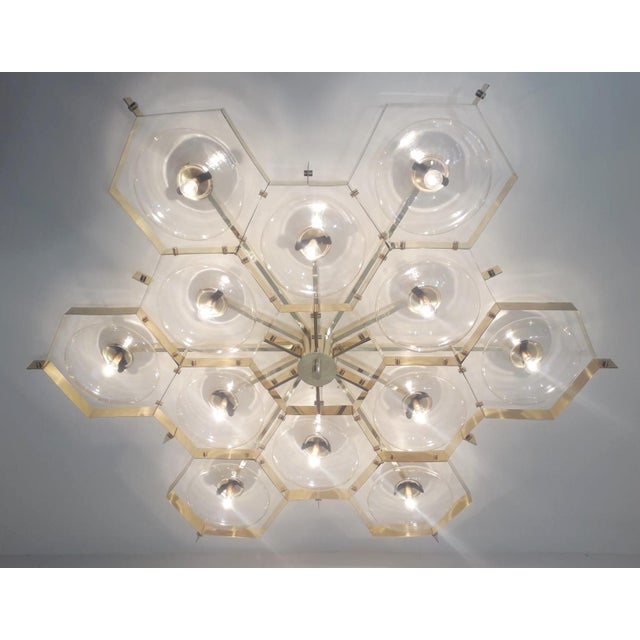 Italian 21st Century Beehive Polished Brass Clear Murano Flush Mount by Fabio LTD For Sale - Image 3 of 7