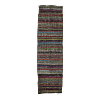 Vintage Turkish Hand-Knotted Wool Cotton Purple Kilim Runner Rug For Sale