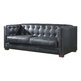 Tuxedo Leather Sofa - Slate For Sale