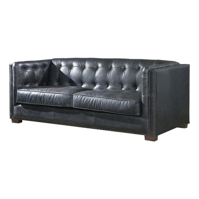 Tuxedo Leather Sofa - Slate For Sale
