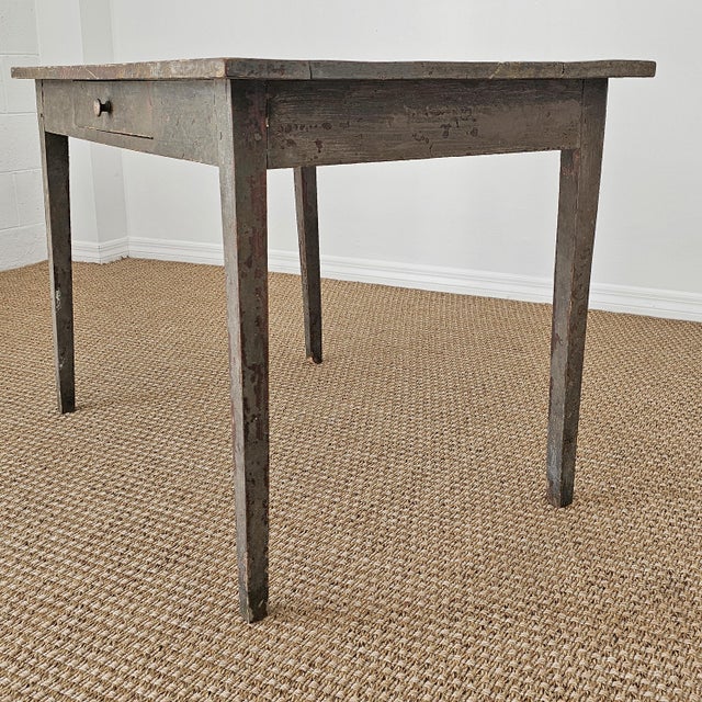 Gray Antique Primitive Painted Pine Farm Table - Circa 1870 For Sale - Image 8 of 13