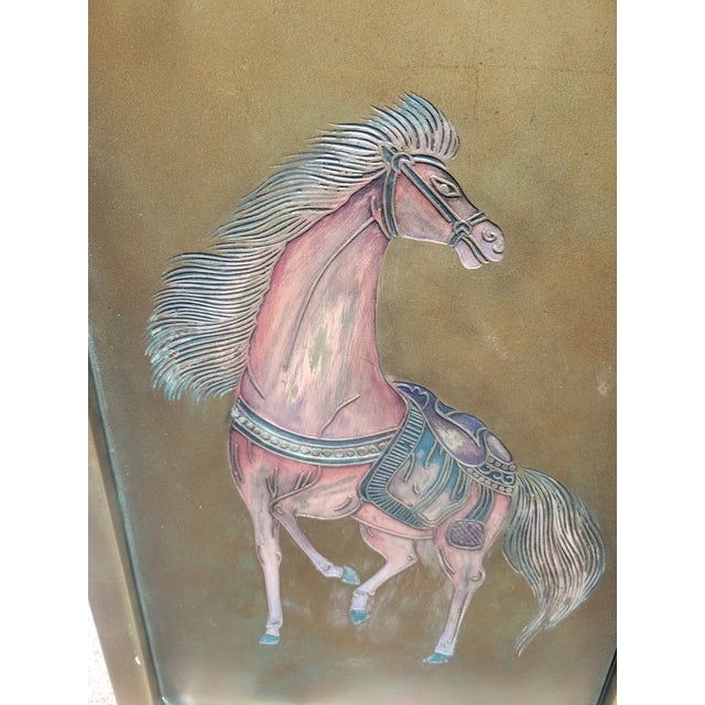 Gold Vintage Wood Pale Gold Pink Green Carved Horse Wall Art- a Pair For Sale - Image 8 of 11