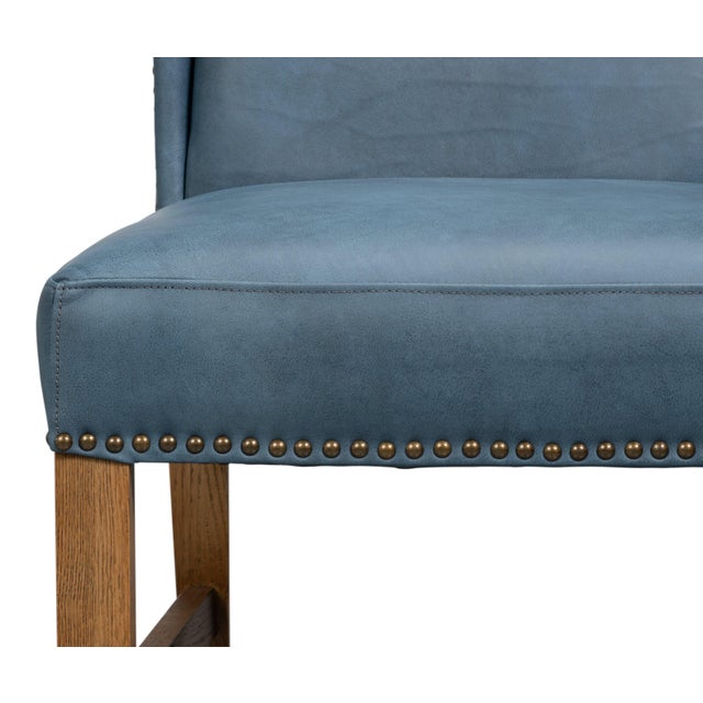 Blue Leather Wingback Dining Chairs, High Back, Sets of 2 For Sale In Raleigh - Image 6 of 11