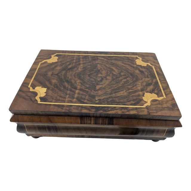 Biedermeier Wooden Jewelry Box in Walnut with Inlays, 1850 For Sale
