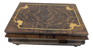 Biedermeier Wooden Jewelry Box in Walnut with Inlays, 1850