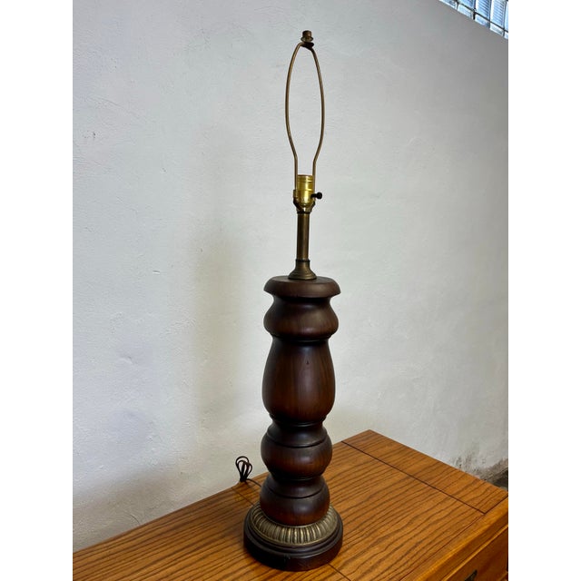 Mid Century Turned Wood Lamp For Sale - Image 4 of 4