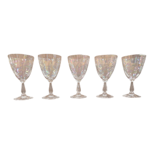 Mid Century Modern Fostoria Iridescent Mother of Pearl Wine Glasses- Set of 5