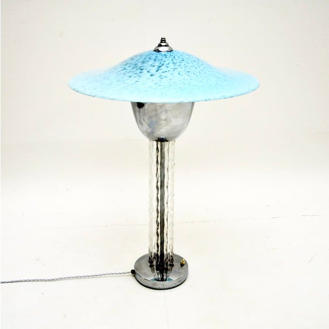 A very stylish and quite unusual large French Art Deco chrome and glass table lamp. This was recently imported and made in...