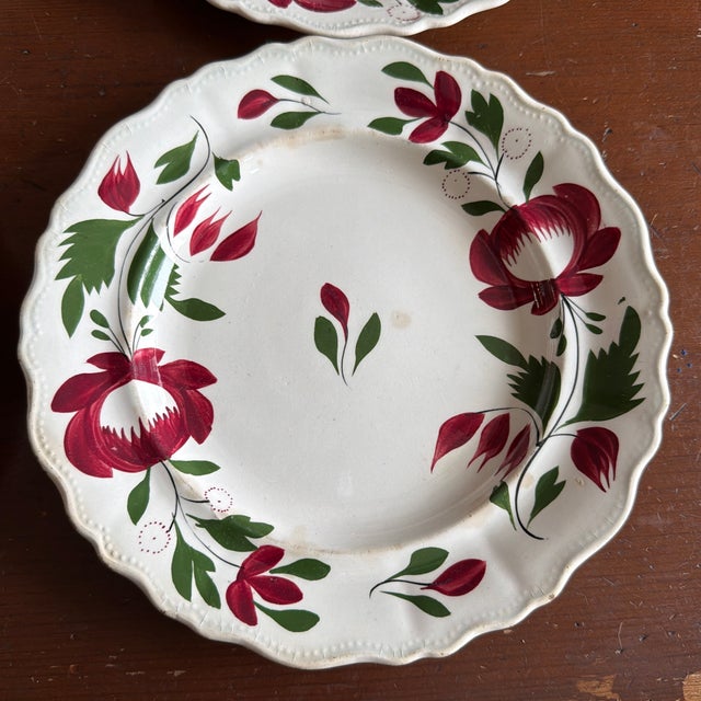 A Very Nice Set of 7 of Antique Staffordshire Early Adam’s Rose Plates, Circa 1830 For Sale - Image 11 of 12
