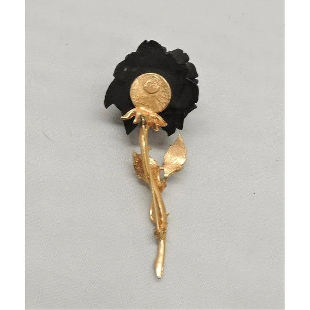 Modern Vintage Accessocraft Black Rose Brooch For Sale - Image 3 of 8