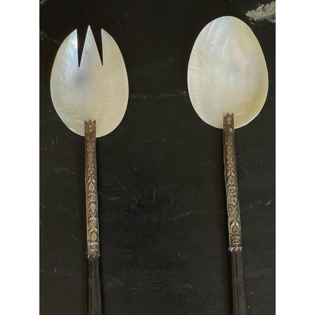 Antique Hand Crafted Mother of Pearl Serving Utensils. Mother of pearl serving utensils most likely Japanese from early...