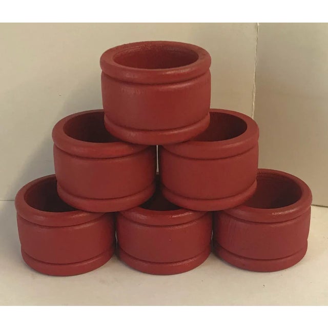 Nice vintage set of six red wooden napkin rings!