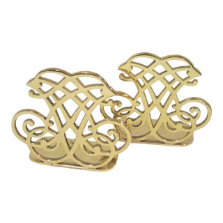 1960s Solid Brass Scroll Design Bookends - a Pair For Sale