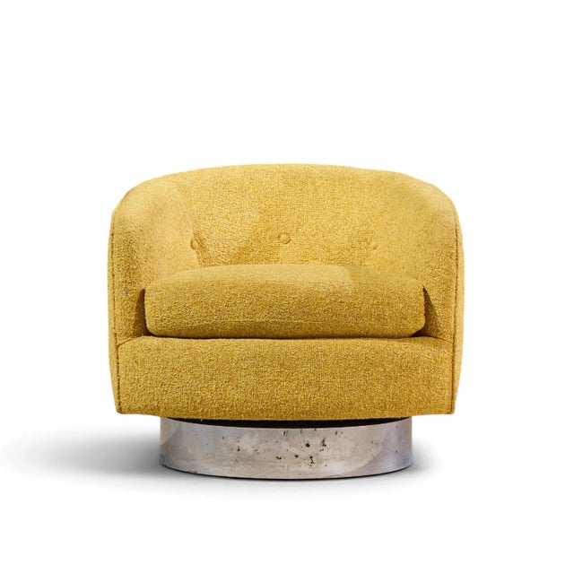 Mid 20th Century Milo Baughman for Thayer Coggin Roxy Mid Century Chrome Barrel Swivel Lounge Chairs - Pair For Sale - Image 5 of 12