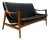 Modern Mid Century Style Sofa Black Leather Walnut Frames For Sale
