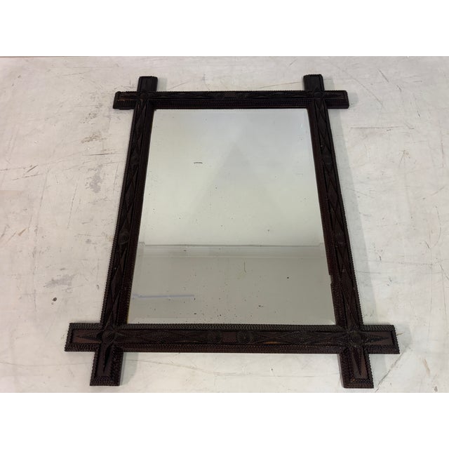 Black 19th Century French Geometric Tramp Art Mirror, 1899 For Sale - Image 8 of 14