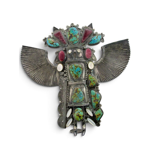 Michael Little Elk Sterling Silver Turquoise Kachina Eagle Dancer Sculpture For Sale - Image 4 of 13