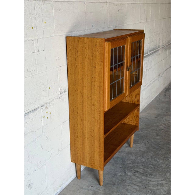 1960s Oak Glass Cabinet With Leaded Doors Danish Mid-Century Modern 1960s For Sale - Image 5 of 10
