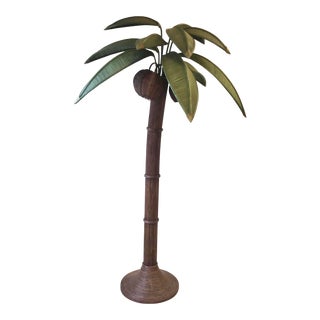 Mario Lopez Torres Vintage Wicker Pencil Reed Bamboo Palm Tree Lamp For Sale