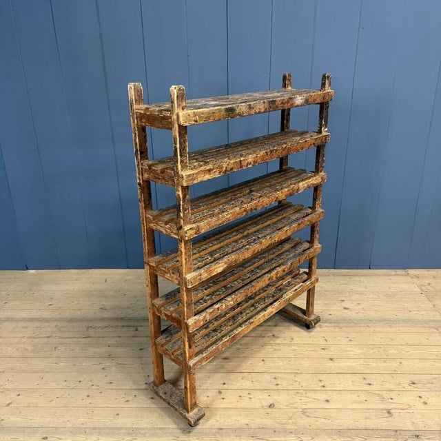Wooden Workshop Rack with Cast Iron Wheels For Sale - Image 3 of 18