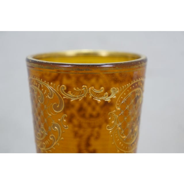 Antique Moser Bohemian Czech Amber Cut to Clear Crystal Trumpet Vase 14" For Sale - Image 9 of 14