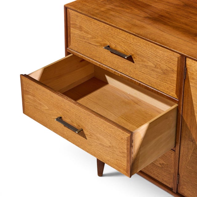 Brown Ramseur Harlequin Mid Century Walnut Credenza and Hutch For Sale - Image 8 of 14