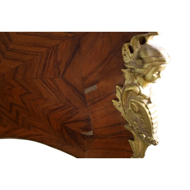 French Early 20th Century Bureau Plat Desk, French, Large, Burl Wood Veneer, Leather Top, Bronze Mount! For Sale - Image 3 of 7