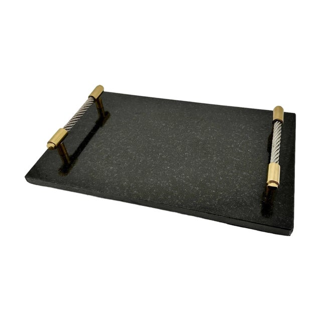 Godinger Vintage Godinger Silver Art Company Black Granite Silver & Brass Tray For Sale - Image 4 of 6