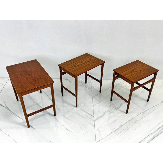 Wood Hans J. Wegner Teak Nesting Tables Set "At-40" for Andreas Tuck, Denmark, 1960s For Sale - Image 7 of 13