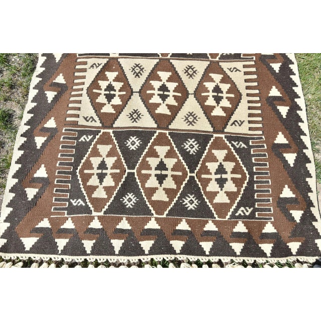 1980s 1980s Hand Knotted Oushak Kilim Striped Diamond Line Design Turkish Kilim Rug For Sale - Image 5 of 9