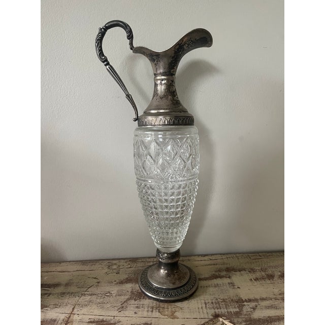 Traditional Antique Edwardian Cut Glass Claret Pitcher Wine Jug With Silver Plated Mounts For Sale - Image 3 of 5
