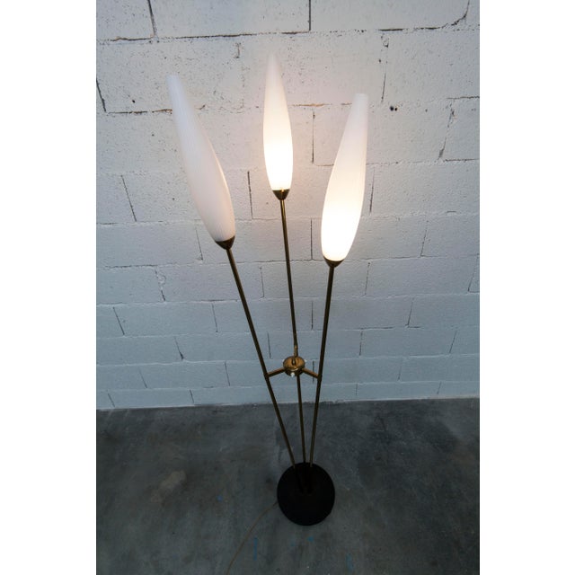 1960s 3-Arm Floor Lamp in Gilded Brass, Cast Iron and Opalines, 1960s For Sale - Image 5 of 18