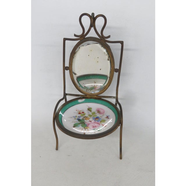 Victorian Brass and Porcelain Miniature Chair Mirrored Pocket Watch Holder 5052b For Sale - Image 4 of 18