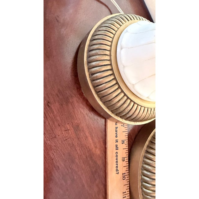 Vintage Mid-Century Modern Neoclassical Carved Alabaster & Brass Spindle Table Lamps - A Pair. For Sale - Image 15 of 18